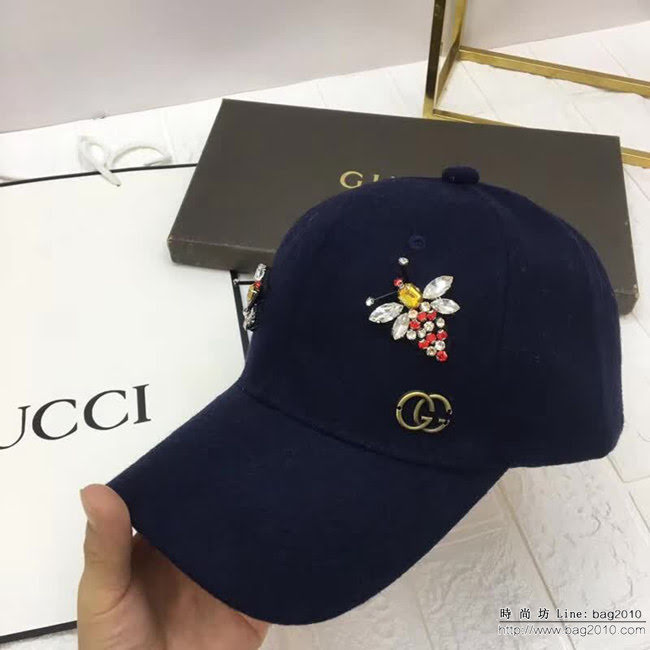 GUCCI古馳 時尚百搭款 帶鑽蜜蜂羊毛棒球帽 LLWJ5841